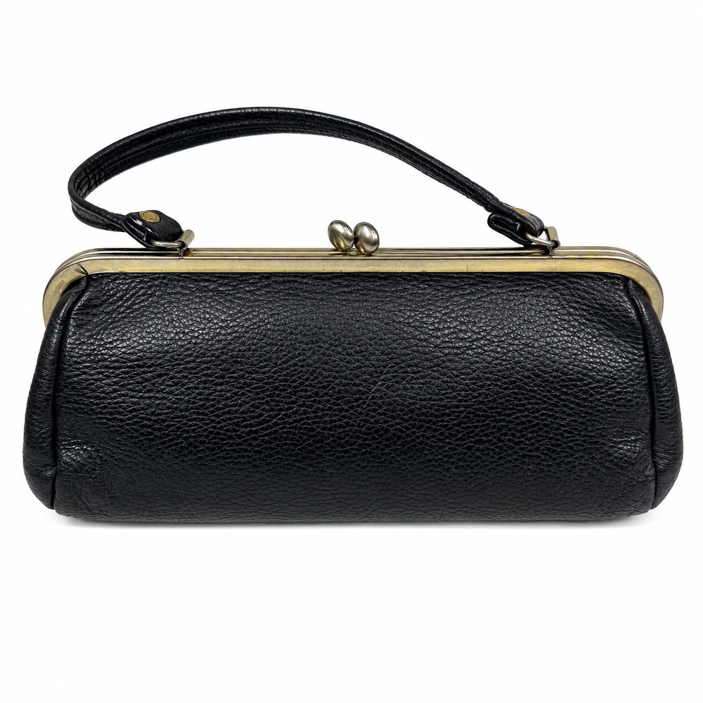 Vintage Navy Blue Pebbled Leather Kiss Lock Frame Clutch Doctor Bag Handbag